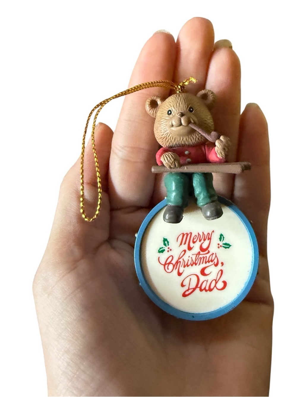 Vintage Merry Christmas Dad Bear Ornament